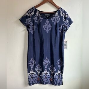 Jones New York Sheath Dress Women’s 10 Silk Beaded Blue Short Sleeve Lined NEW